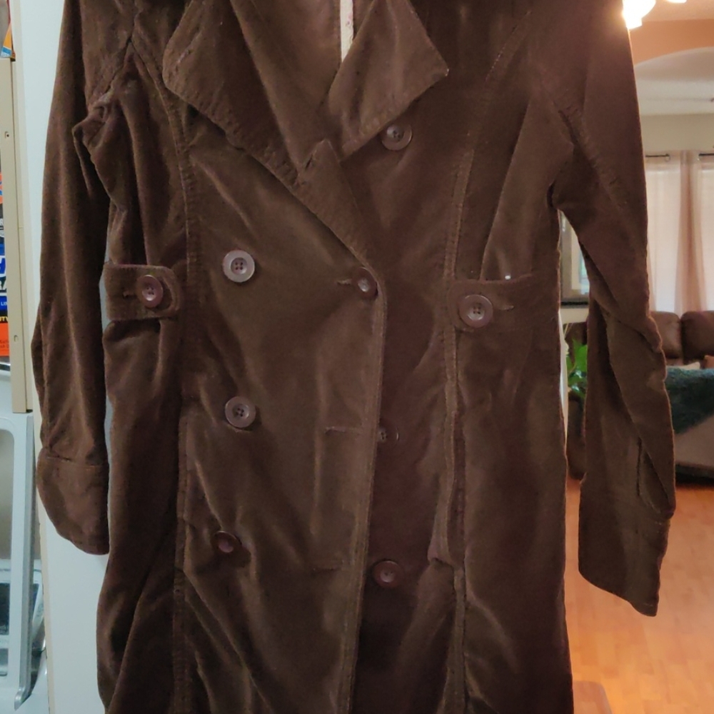 Girls' Chocolate Brown Velvet Trench Coat